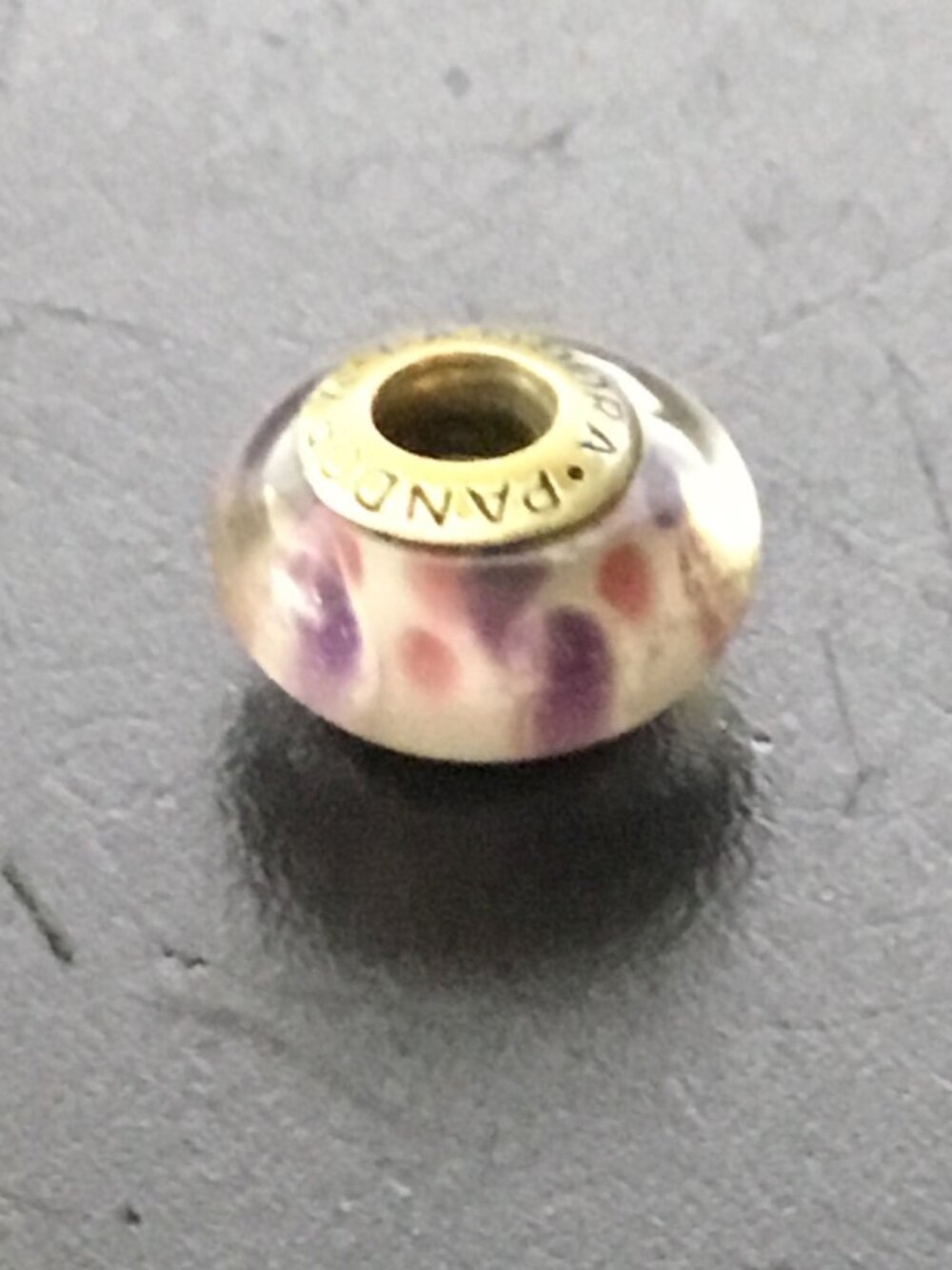 Pandora Retired Pink and PRUPLE Swirls Murano Glass Sterling Silver Charm Bead